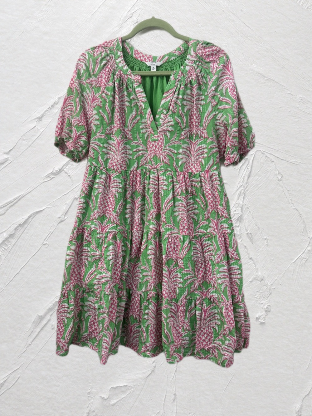 Crown & Ivy Green and Pink Pineapple Dress Sz M